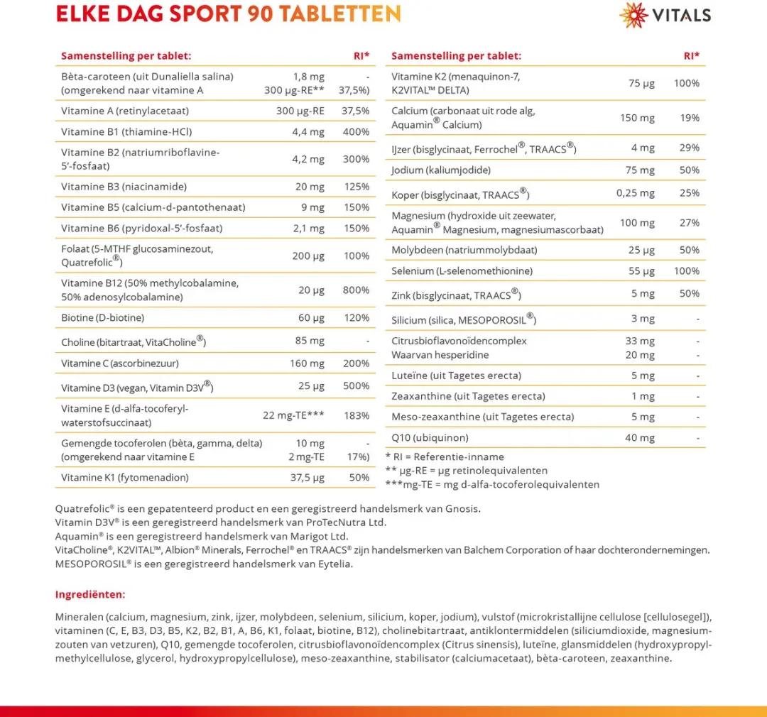 Vitals Elke Dag Sport Multivitamine 90 tabletten