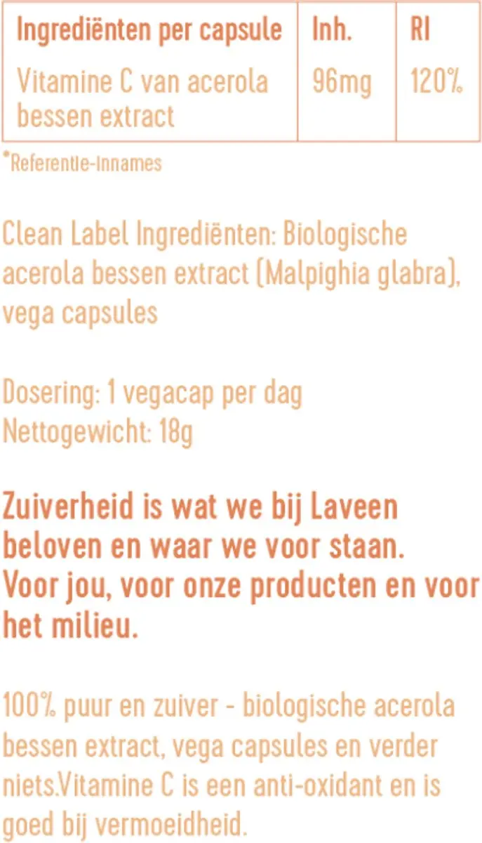 Laveen Vitamine C Bio Acerola Capsules 30 Stuks