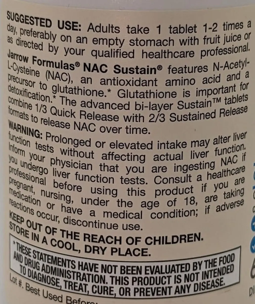 Jarrow Formulas NAC Sustain 600mg - 60 Tabletten