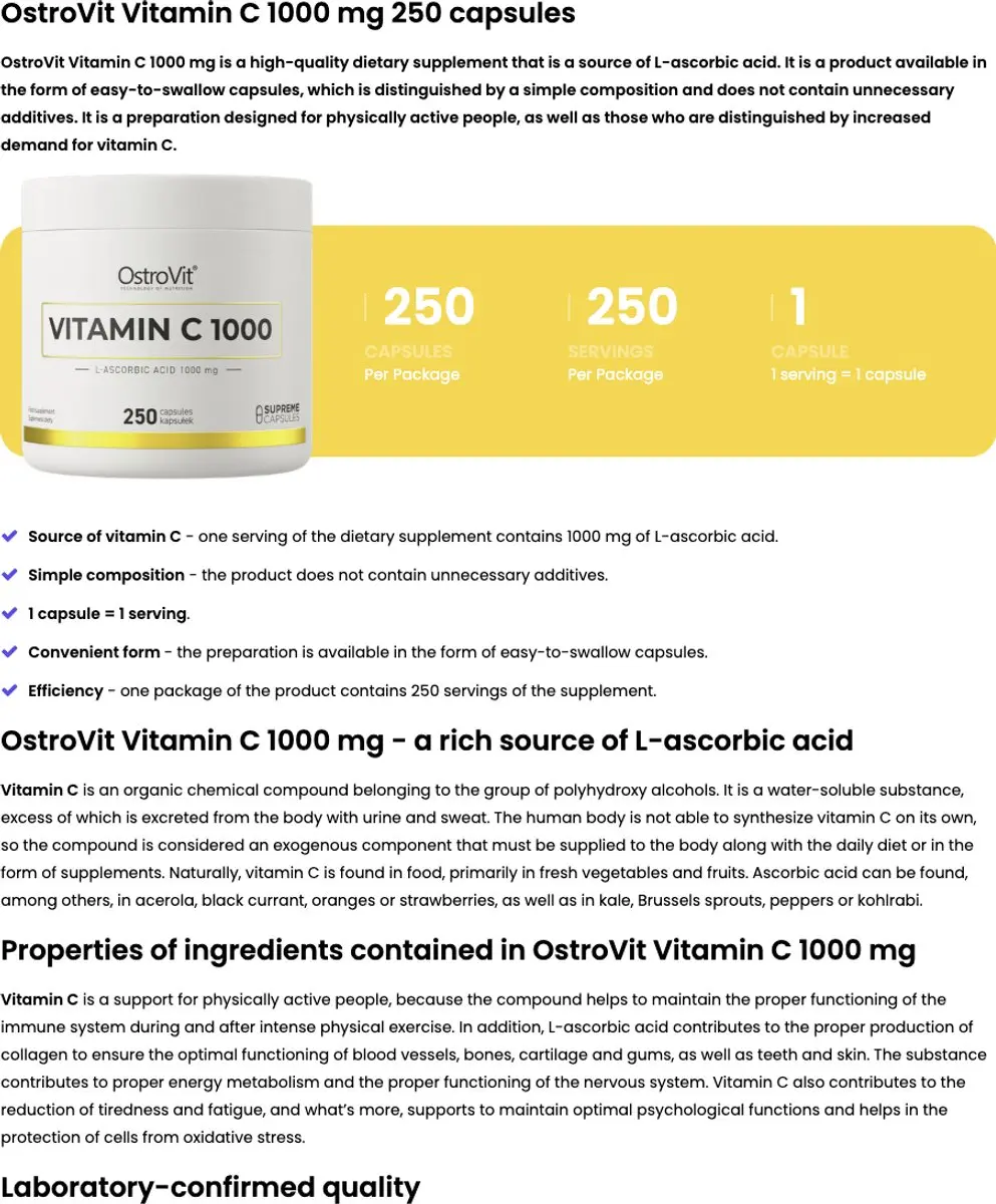OstroVit Vitamine C 1000mg - 250 Capsules - Vegetarisch