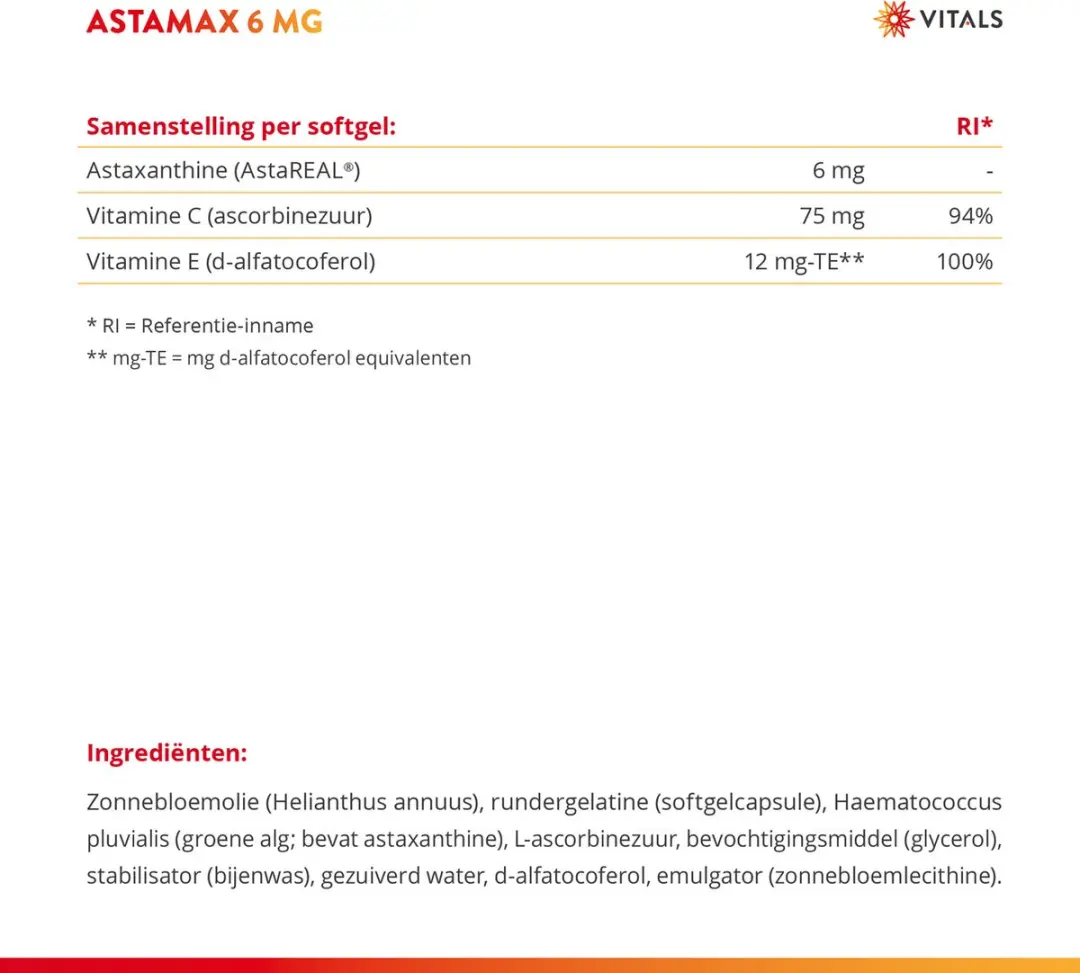 Vitals Astamax 6mg Astaxanthine 120 Softgels