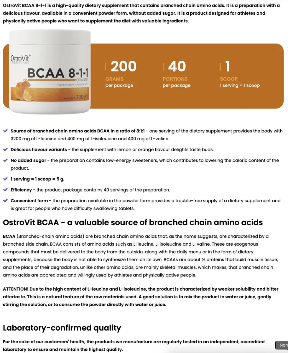 OstroVit BCAA 8-1-1 200g - Orange