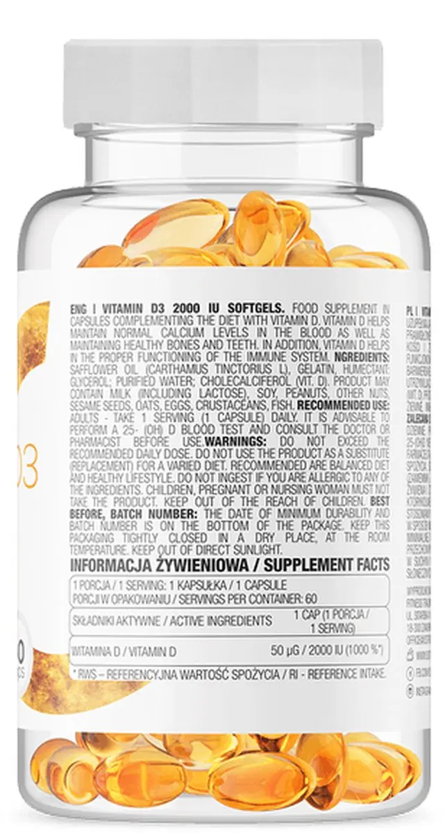 OstroVit Vitamine D3 2000 IU Softgels - 60 Capsules
