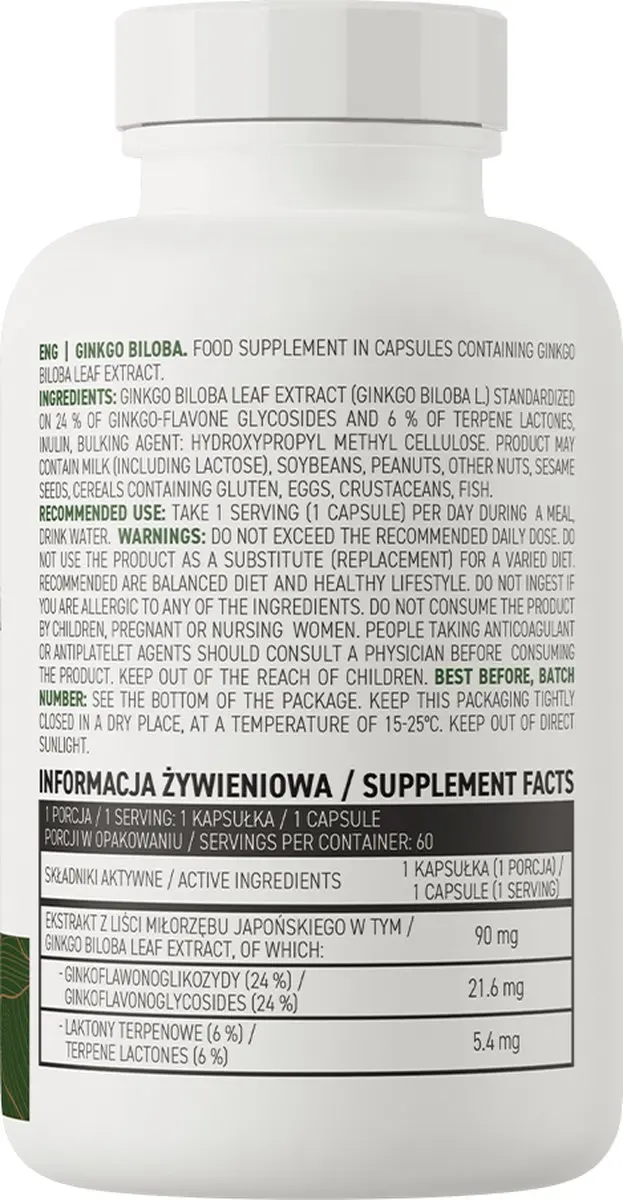 OstroVit Ginkgo Biloba VEGE Capsules - 60 Stuks