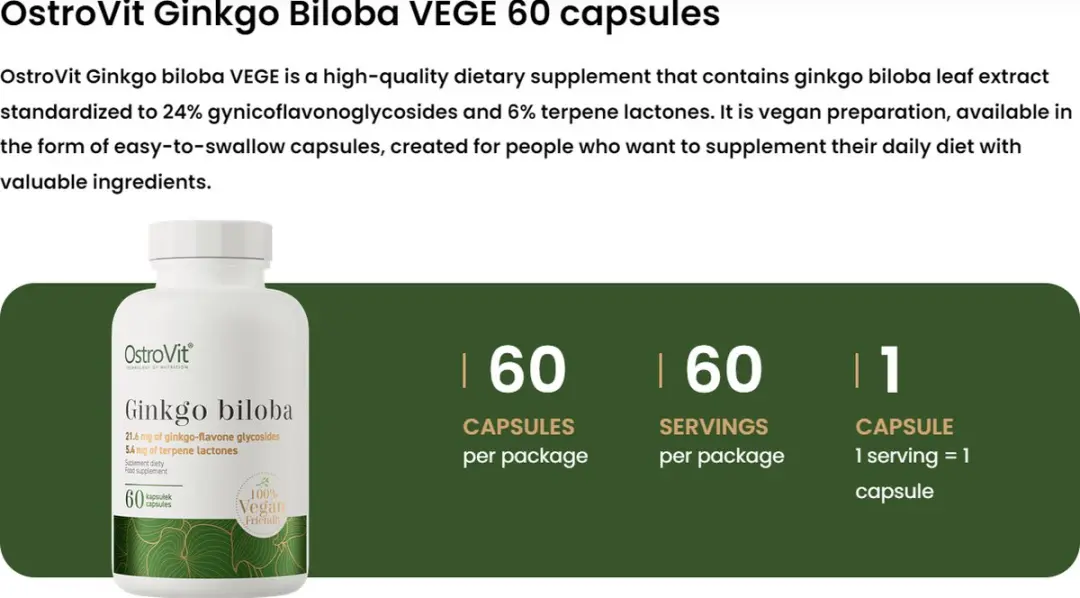 OstroVit Ginkgo Biloba VEGE Capsules - 60 Stuks