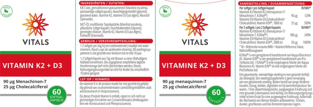 Vitals Vitamine K2 + D3 Vegan 60 Softgels