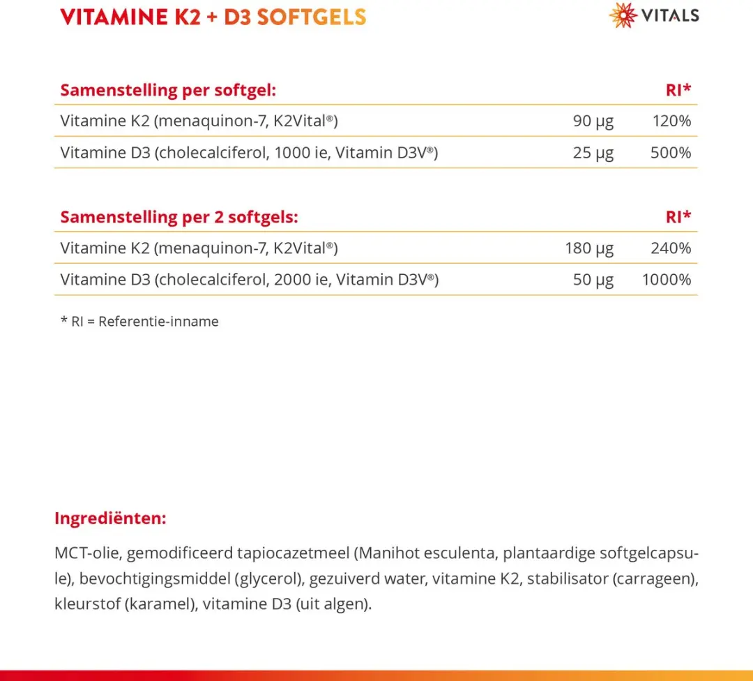 Vitals Vitamine K2 + D3 Vegan 60 Softgels