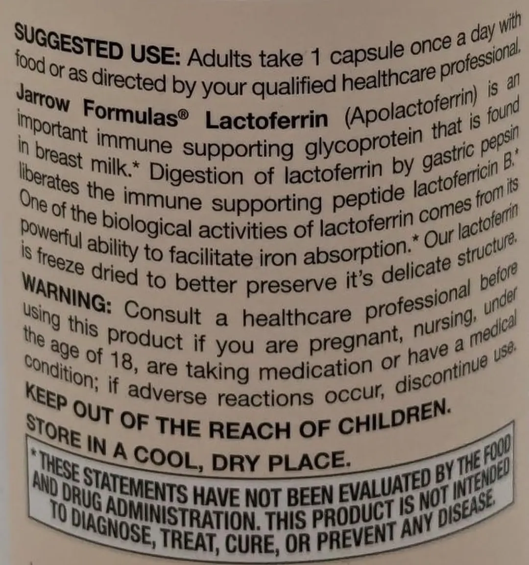 Jarrow Formulas Lactoferrin 250mg - 60 Capsules