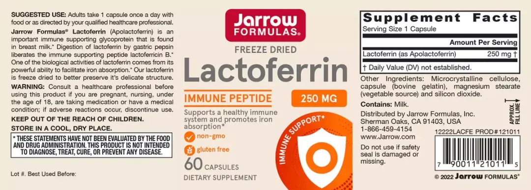Jarrow Formulas Lactoferrin 250mg - 60 Capsules