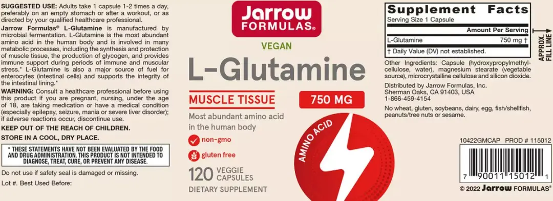 Jarrow Formulas Glutamine 750mg - 120 Capsules