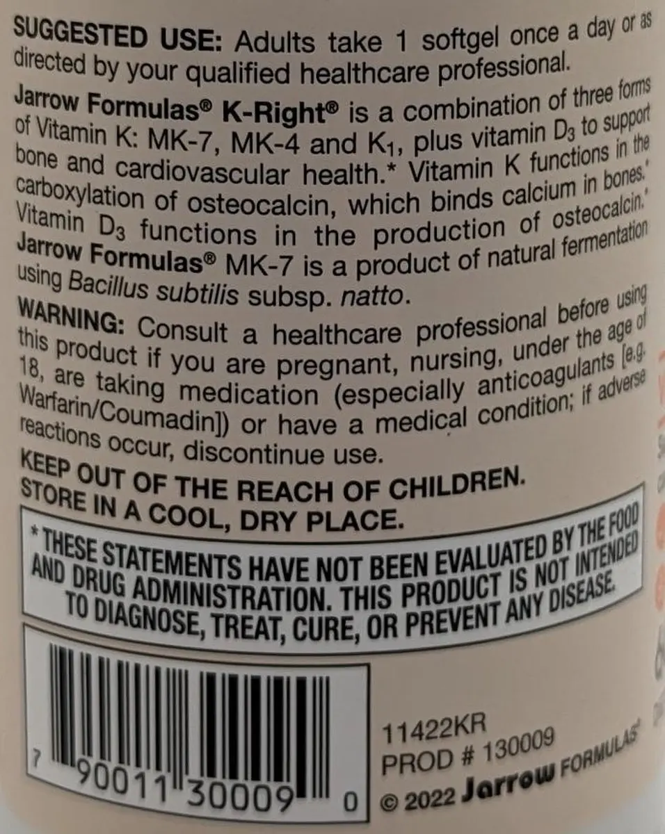 Jarrow Formulas D+K K-Right 60 Softgels - 2.2mg