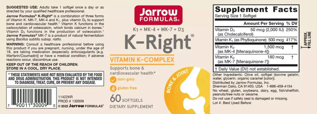 Jarrow Formulas D+K K-Right 60 Softgels - 2.2mg