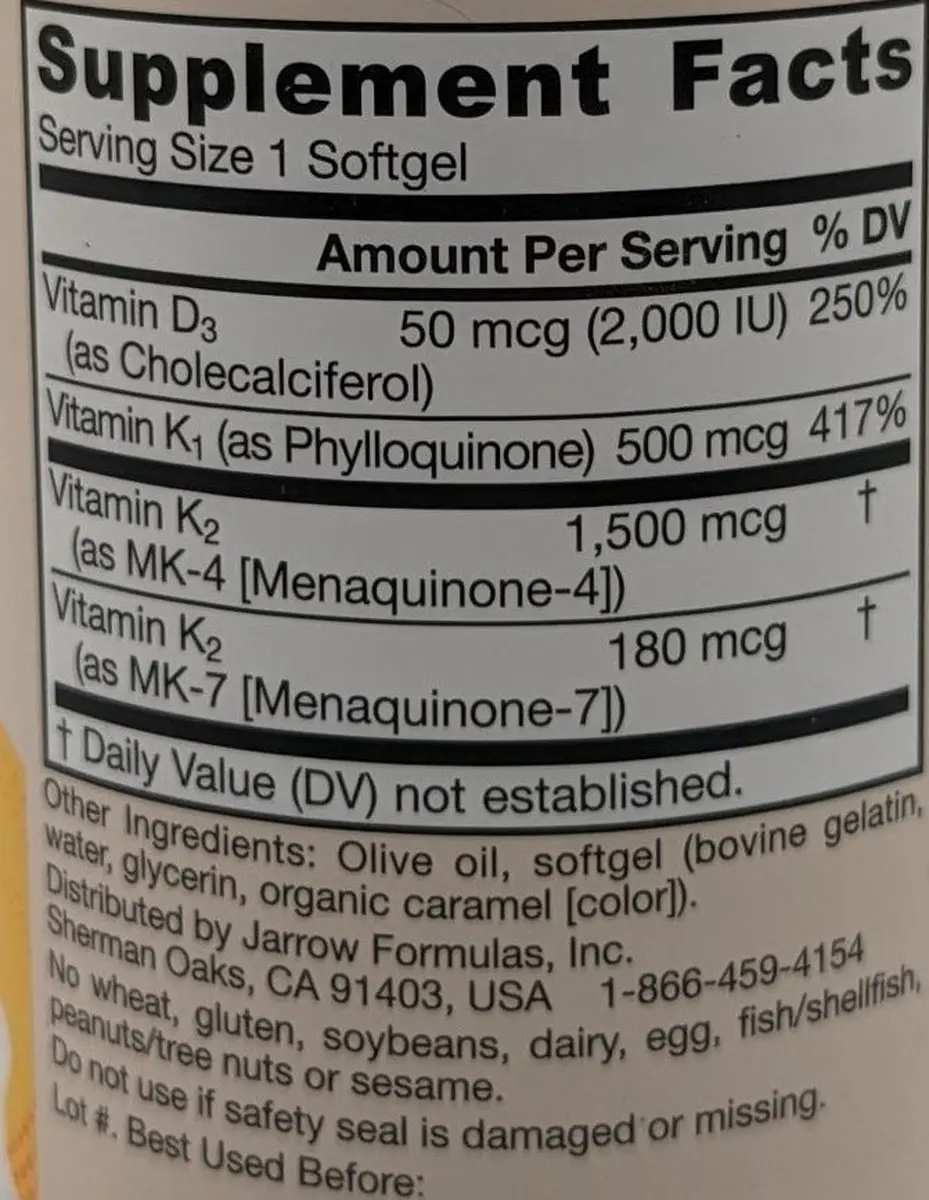 Jarrow Formulas D+K K-Right 60 Softgels - 2.2mg