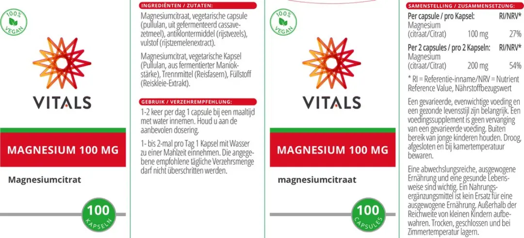 Vitals Magnesiumcitraat 100mg - 100 Capsules