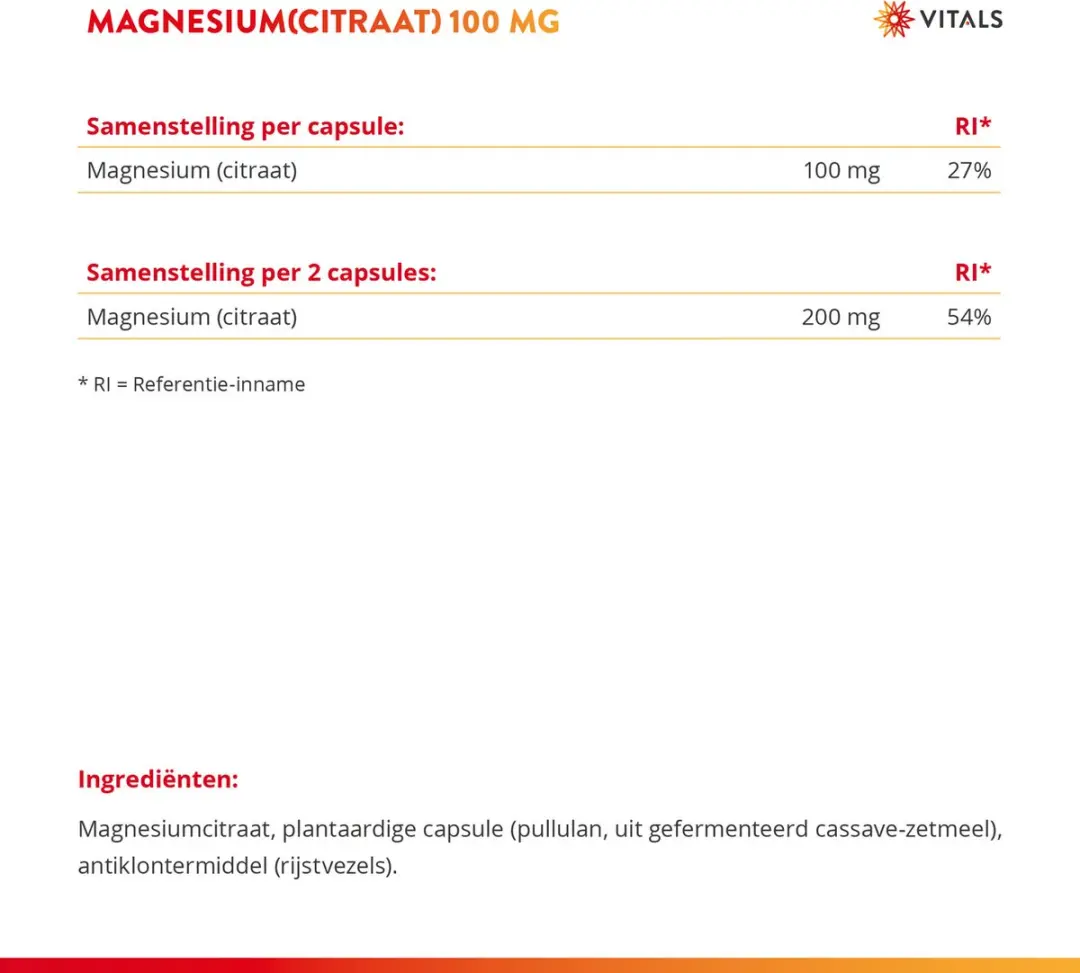 Vitals Magnesiumcitraat 100mg - 100 Capsules