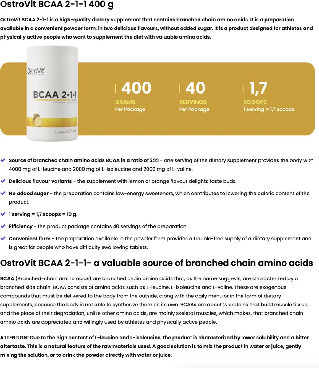 OstroVit BCAA 2-1-1 400g - Citroen