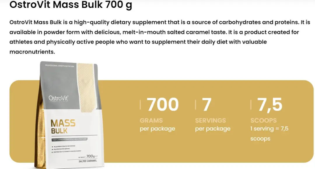 OstroVit Mass Bulk 700g WPC Weight Gainer - Zoutkaramel