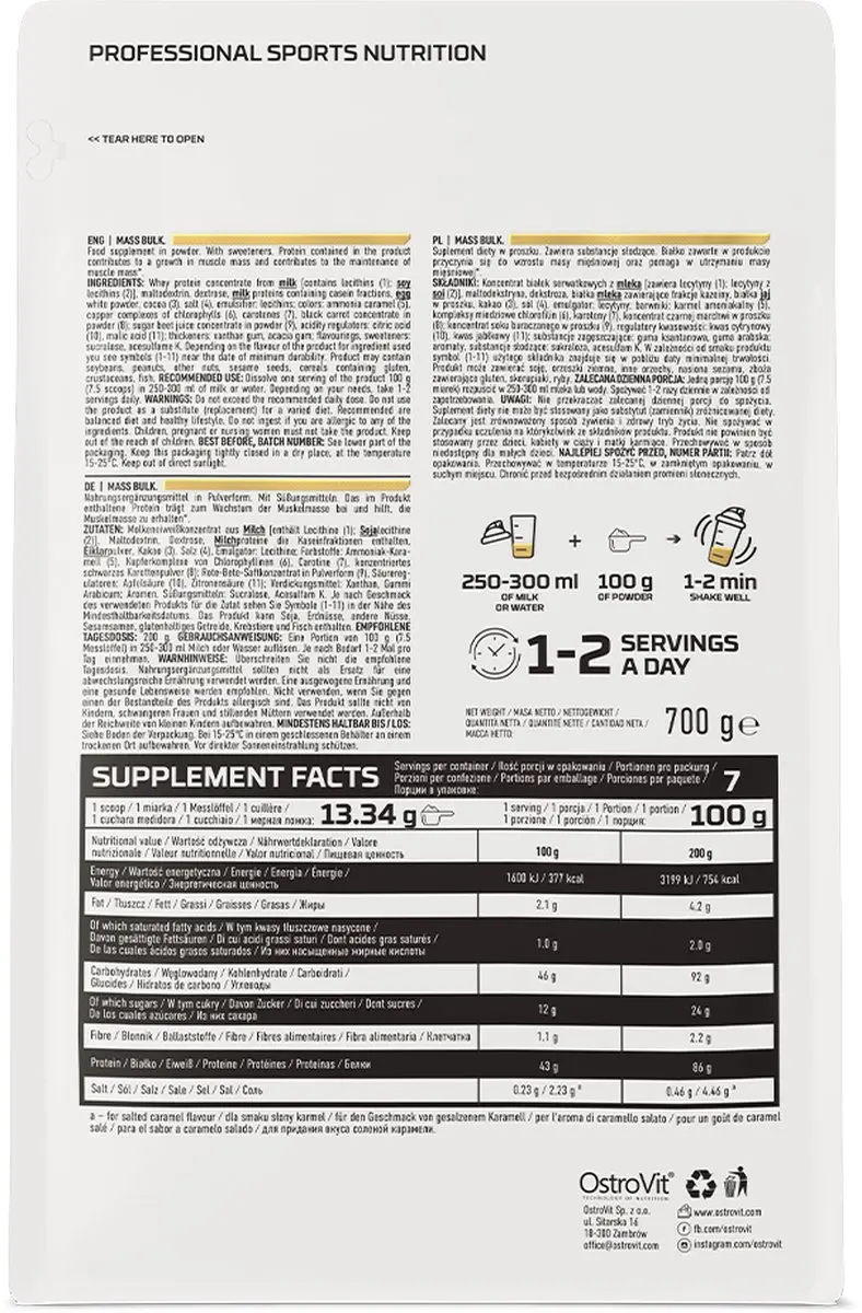 OstroVit Mass Bulk 700g WPC Weight Gainer - Zoutkaramel
