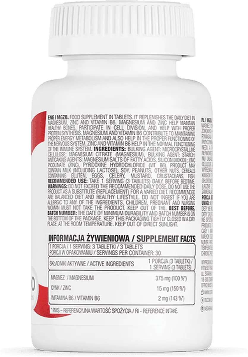 OstroVit MgZB 90 Mineralen Tabletten - Magnesium/Zink/Vitamine B6
