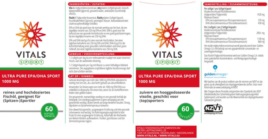 Vitals Ultra Pure EPA/DHA Sport 1000mg - 120 Softgels