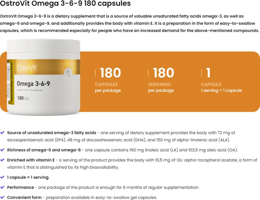 OstroVit Omega 3-6-9 Visolie 180 Softgels