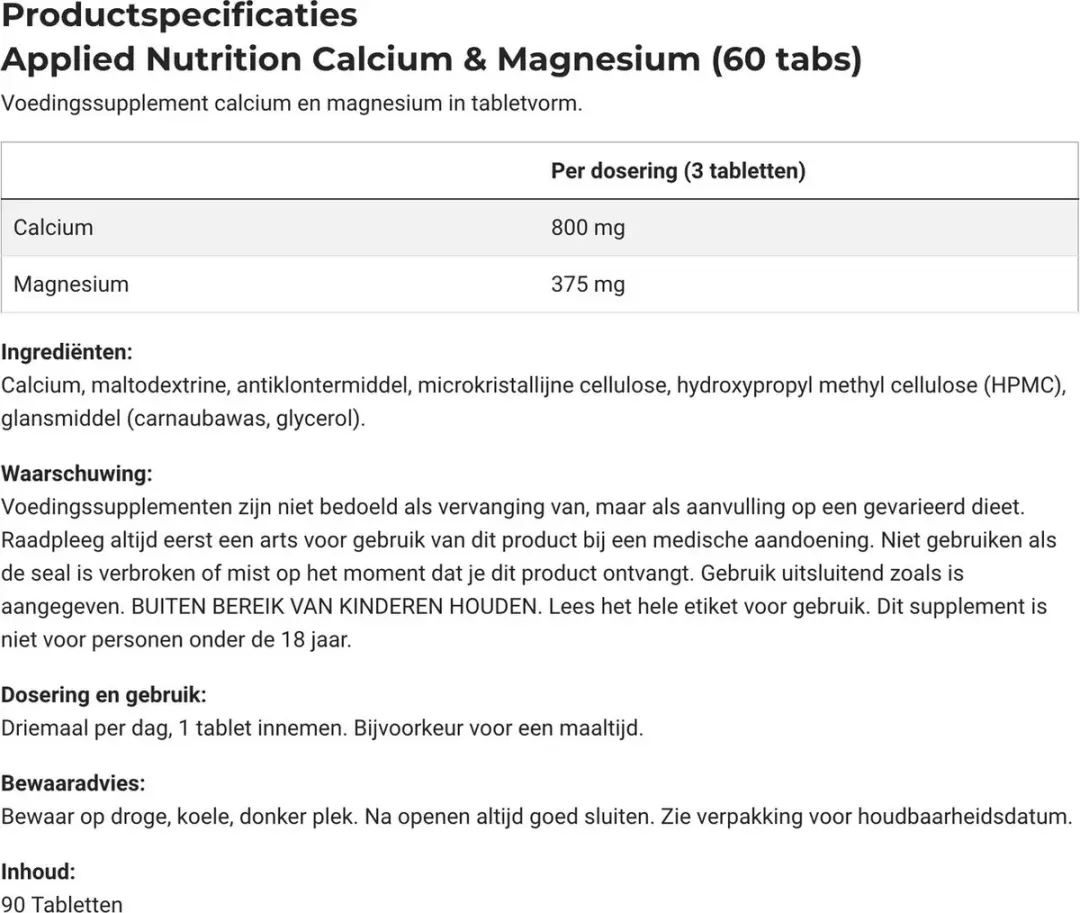 Applied Nutrition Calcium & Magnesium 60 Caps