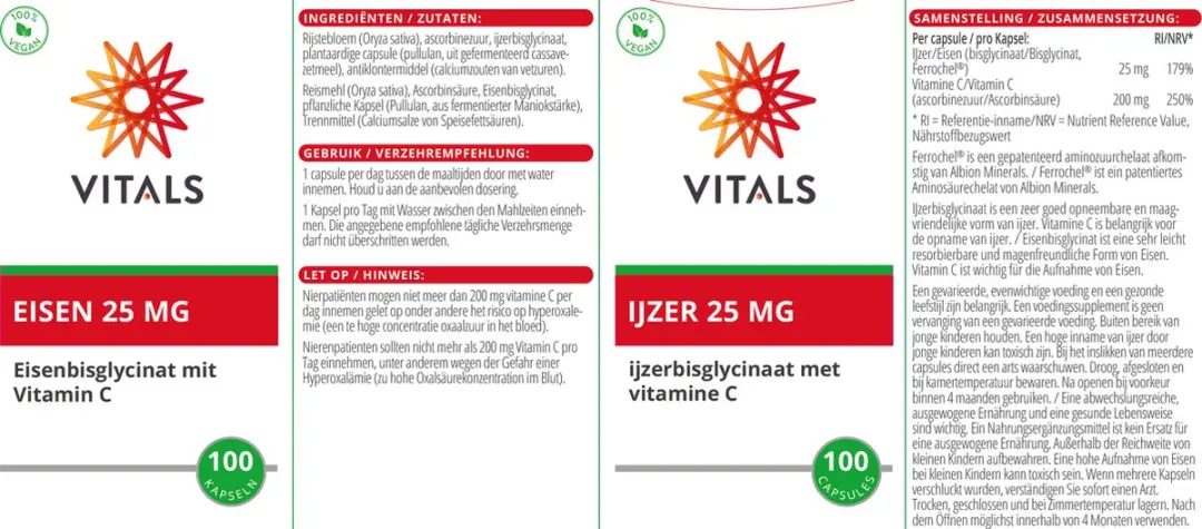Vitals IJzerbisglycinaat 25mg - 100 Capsules