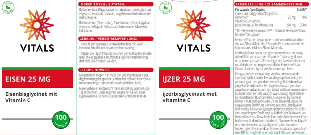Vitals IJzerbisglycinaat 25mg - 100 Capsules
