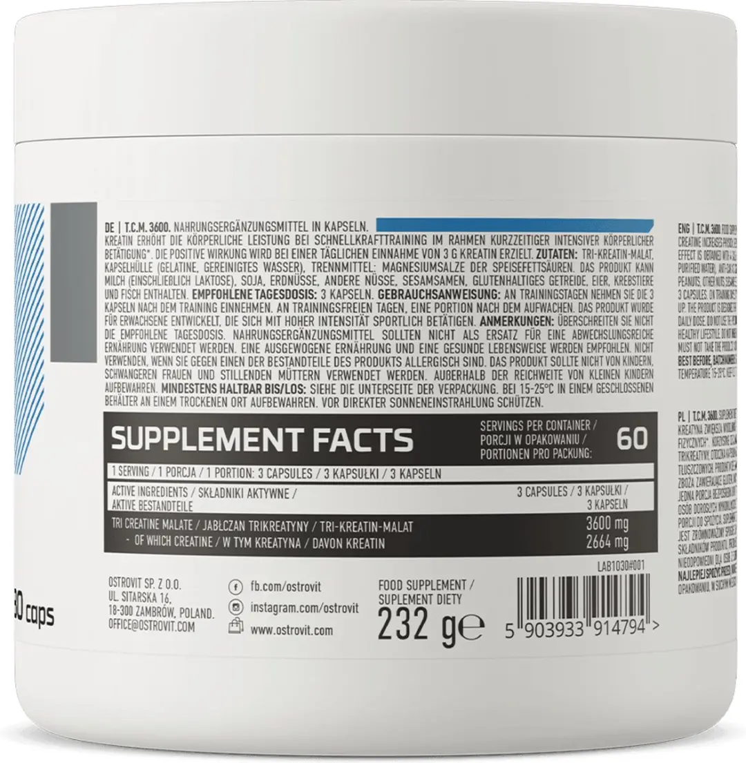 OstroVit Creatine Malaat 3600mg - 180 Capsules