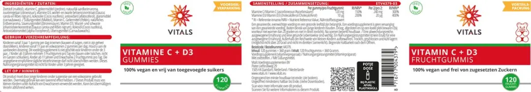 Vitals Vitamine C + D3 Gummies 360g - 120 Stuks