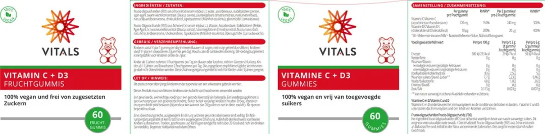 Vitals Vitamine C + D3 Gummies 360g - 120 Stuks