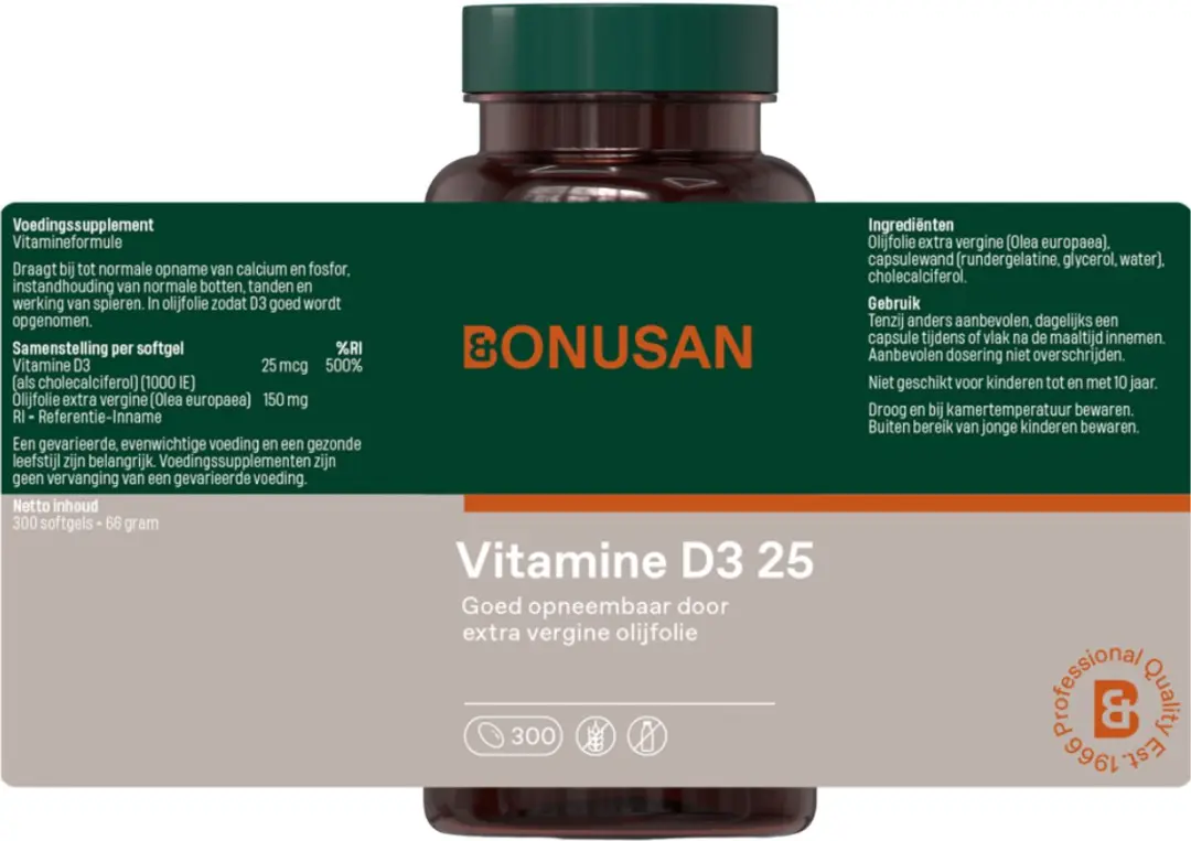Bonusan Vitamine D3 300 Softgels - Extra Vierge Olijfolie