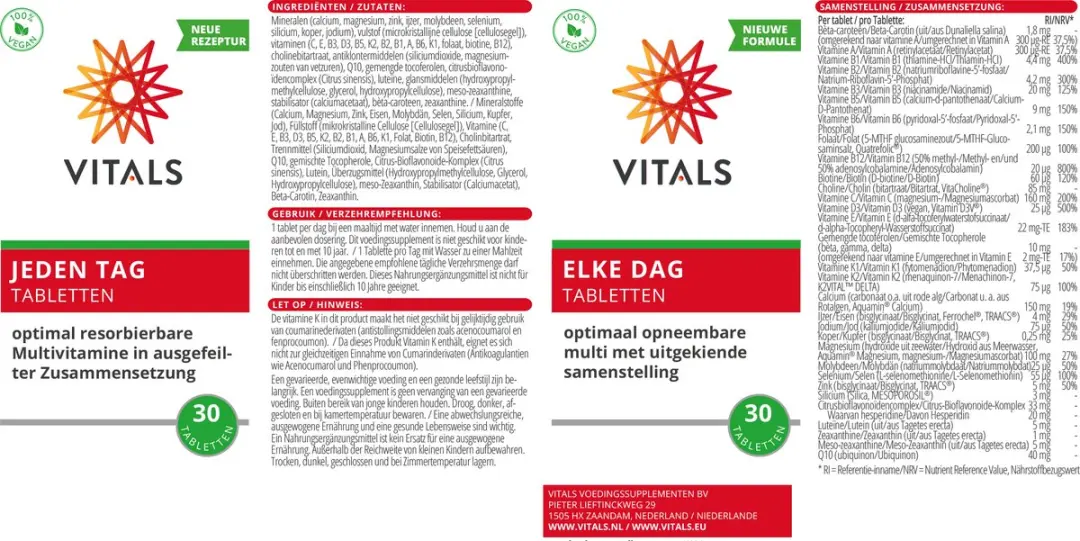 Vitals Elke Dag Multivitamine 30 tabletten
