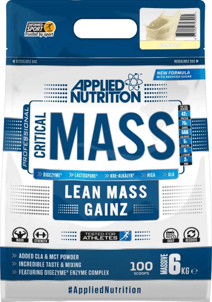 Applied Nutrition Critical Mass 6000g Mass Gainer - 100 Scoops - Witte Chocolade & Framboos