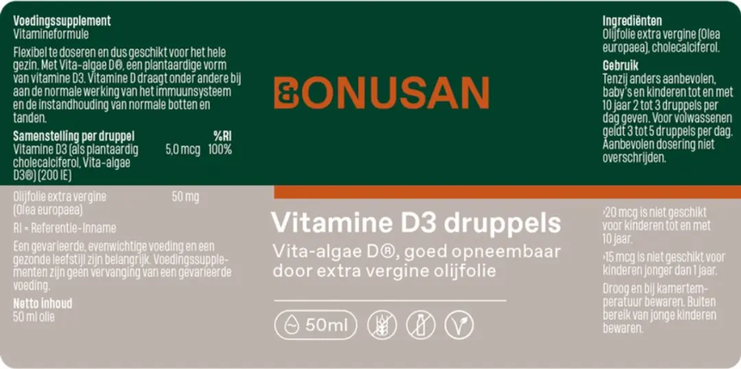 Bonusan Vitamine D3 Druppels 50ml - 5 µg per Druppel