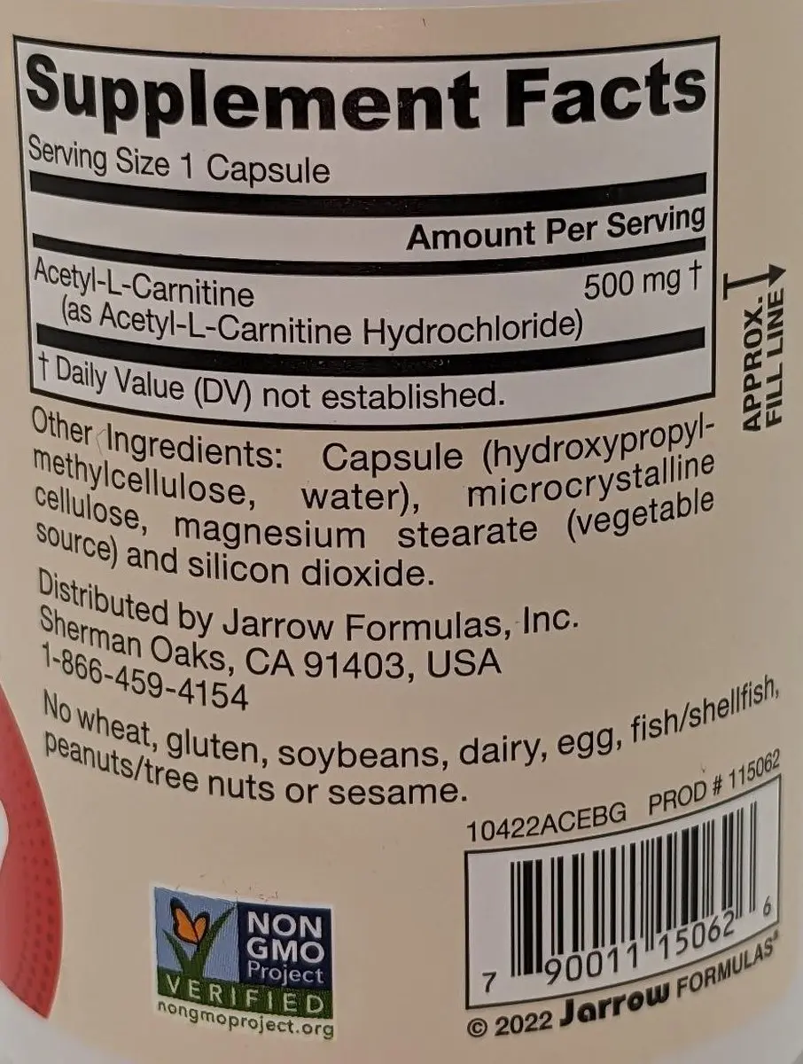 Jarrow Formulas Acetyl-L-Carnitine 500mg - 120 Capsules