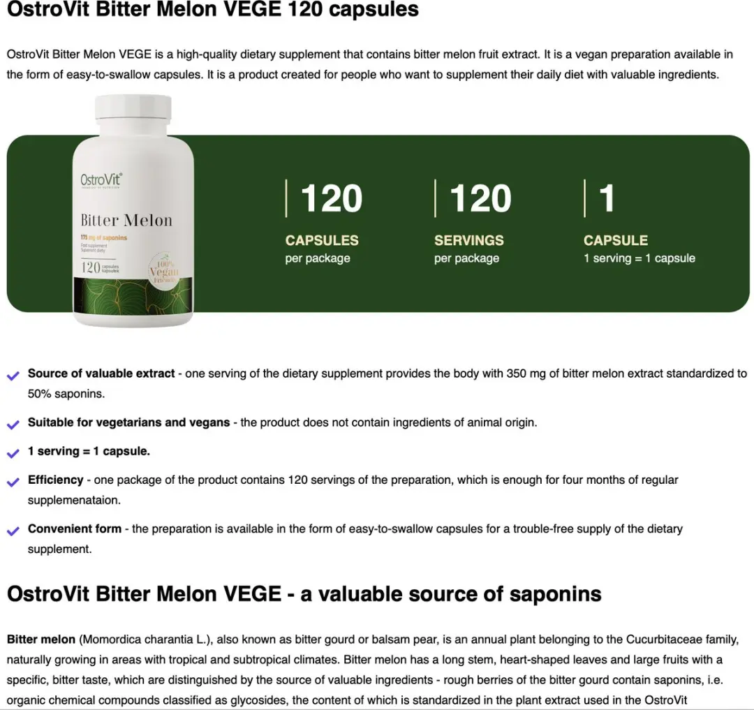 OstroVit Bitter Meloen 120 Capsules - 50g