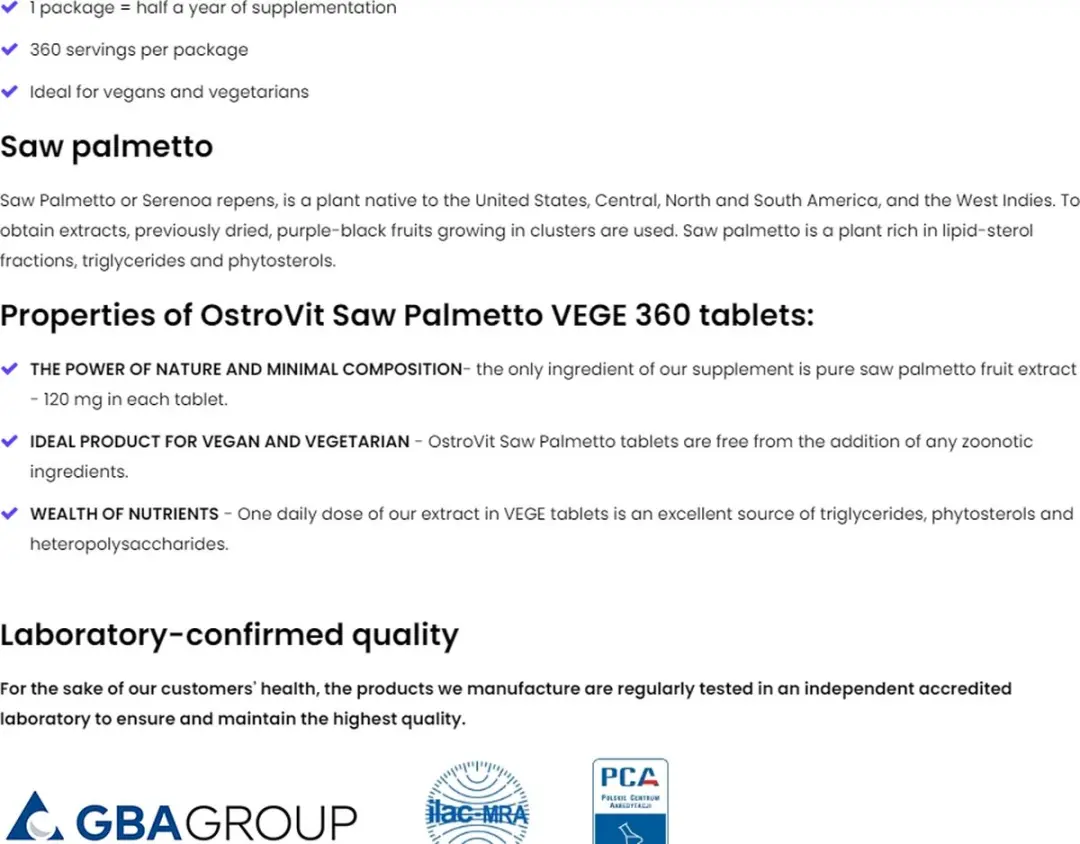 OstroVit Saw Palmetto VEGE 360 Tabletten - 140g