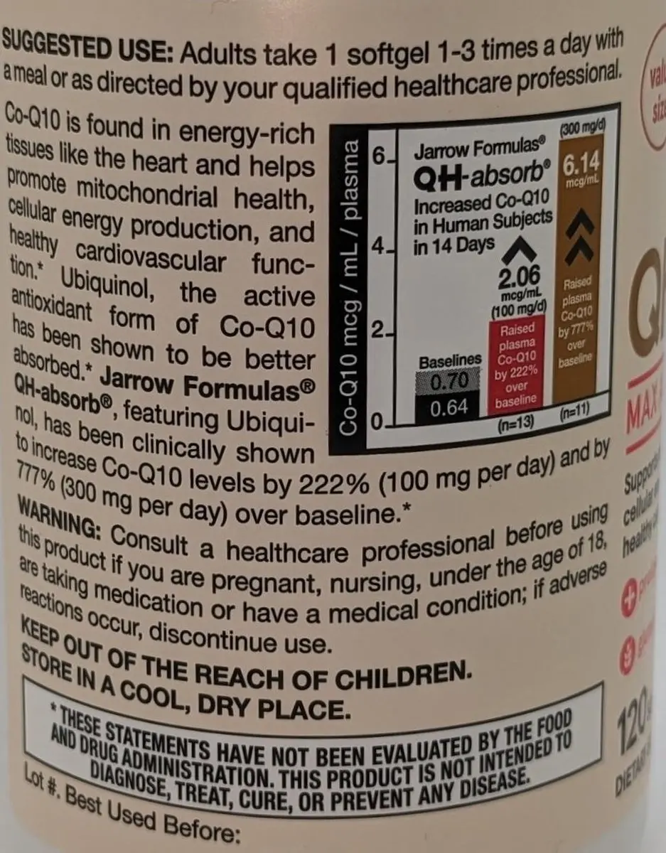 Jarrow Formulas QH-Absorb Ubiquinol 100mg - 120 Softgels