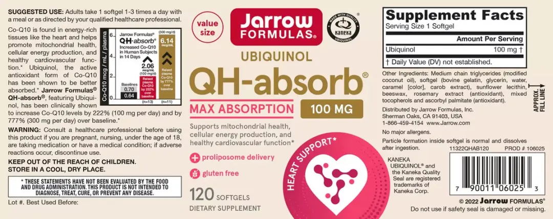Jarrow Formulas QH-Absorb Ubiquinol 100mg - 120 Softgels
