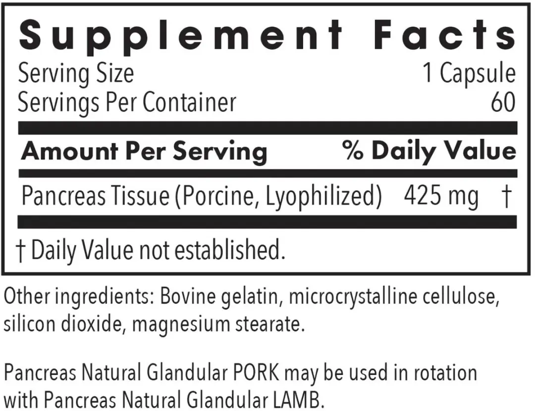 Allergy Research Group Pancreas Natural Glandular Pork 60 Veggiecaps