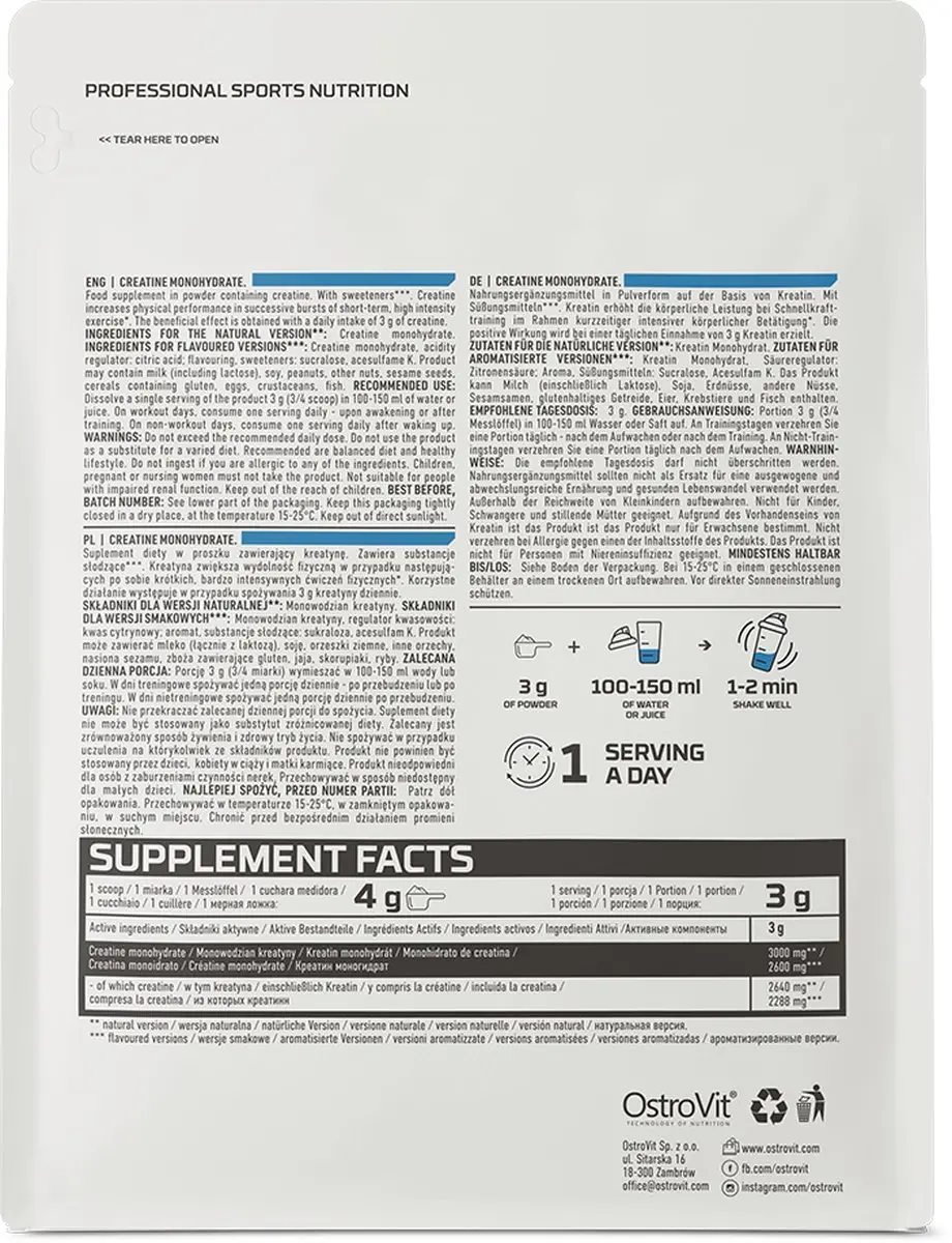 OstroVit Creatine Monohydrate 300g - 120 Porties