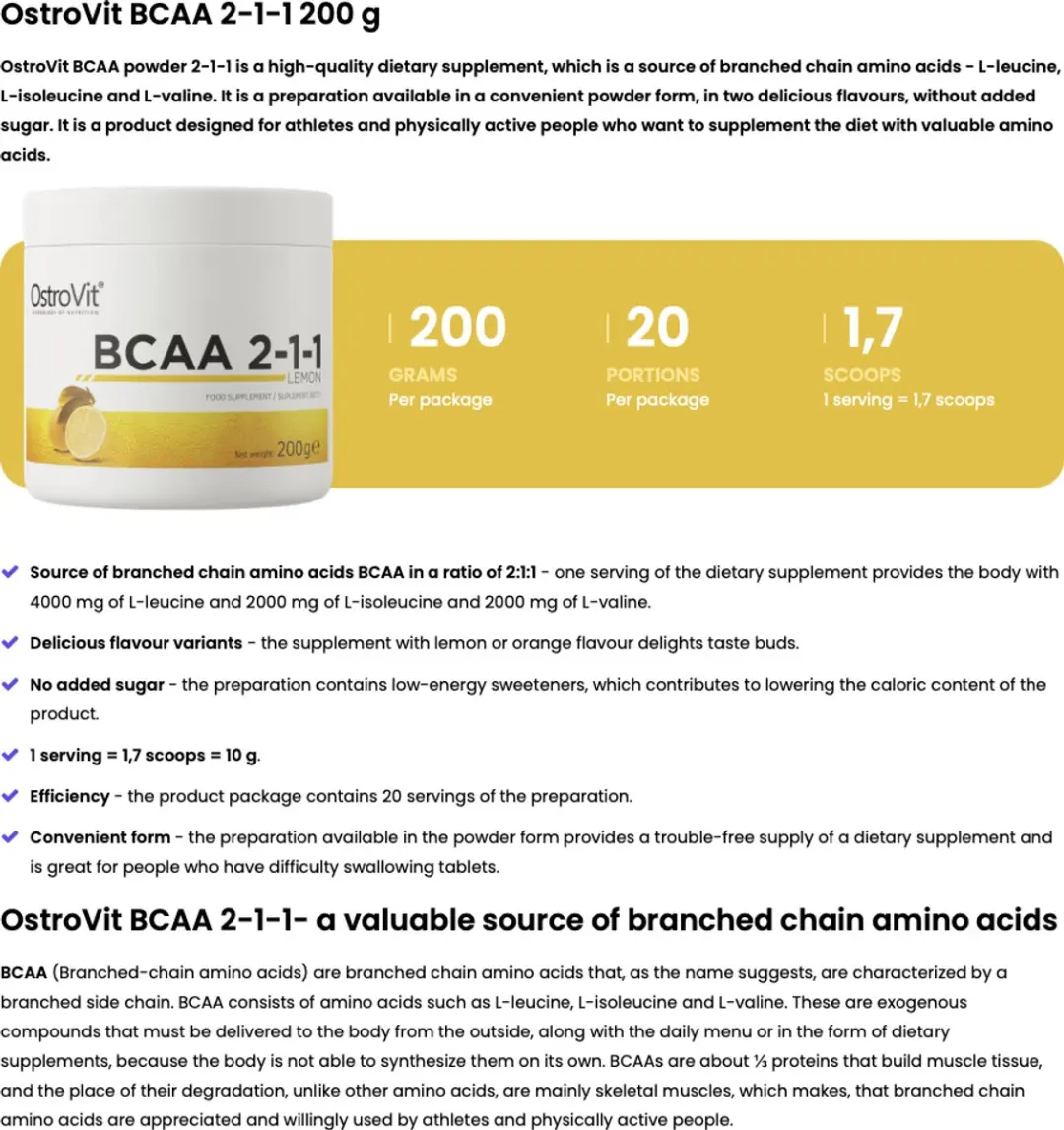 OstroVit BCAA 2-1-1 200g - Citroen