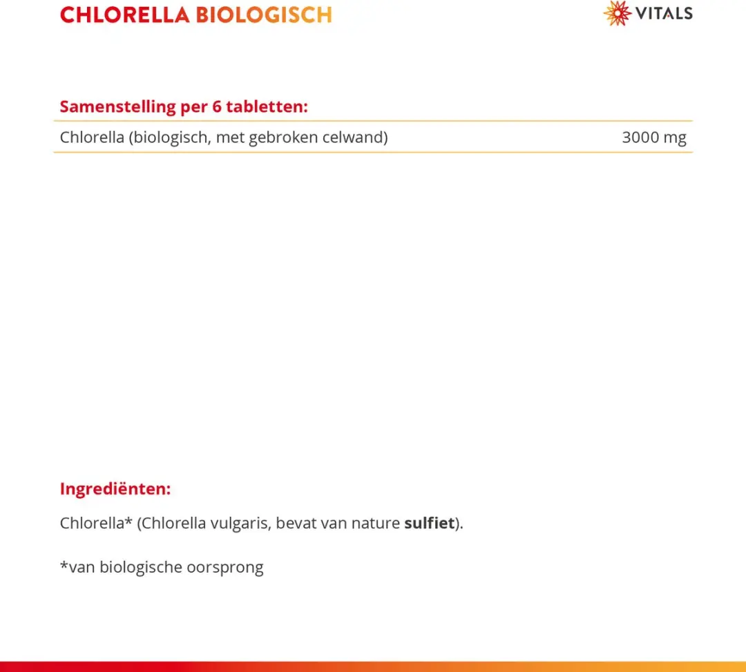 Vitals Chlorella Biologisch 500mg - 180 Tabletten