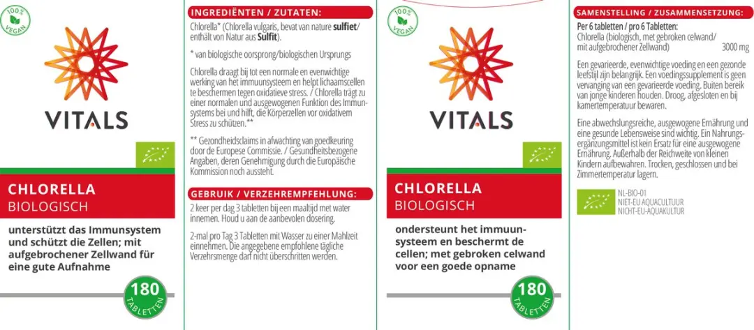 Vitals Chlorella Biologisch 500mg - 180 Tabletten
