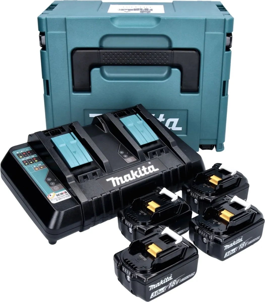 Makita 197720-6 Accu Starterset 18V - 4x 3.0Ah + Duolader
