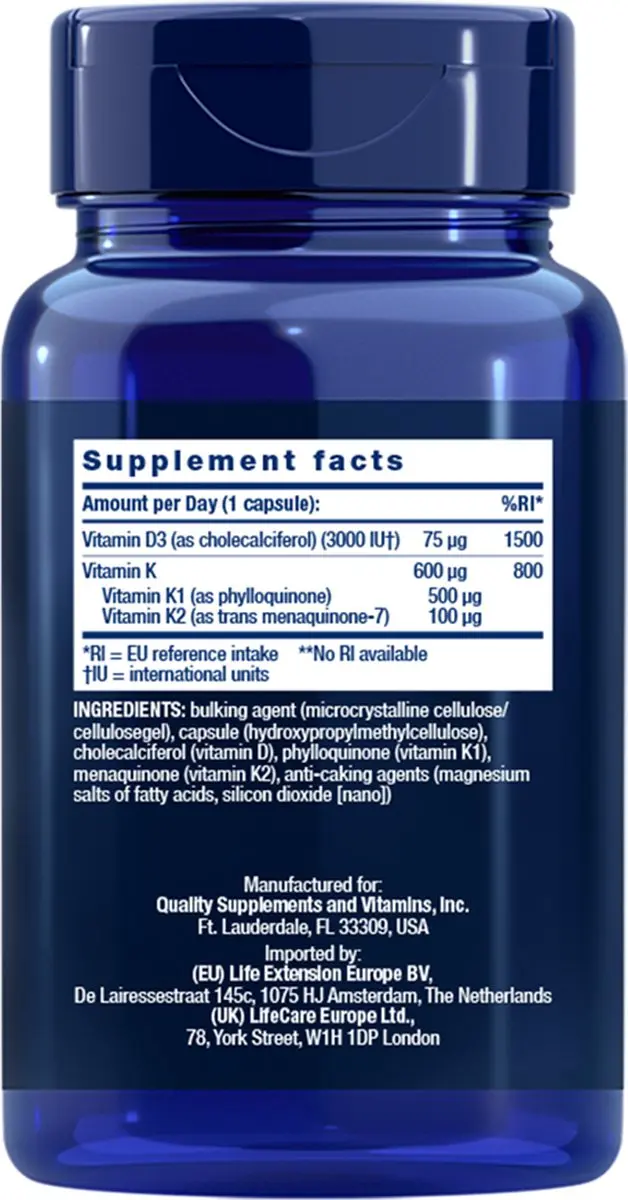 Life Extension Vitamine D3 K1 K2 60 Capsules