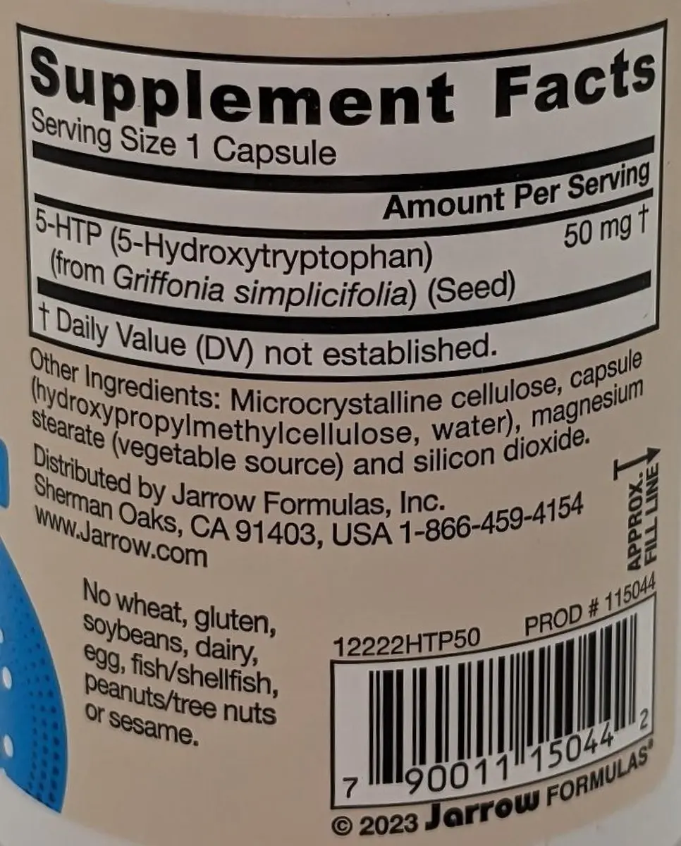 Jarrow Formulas 5-HTP 50mg - 90 Capsules