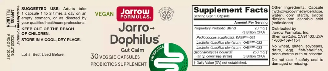 Jarrow Formulas Jarro-Dophilus Gut Calm 30 Capsules - 1000mg
