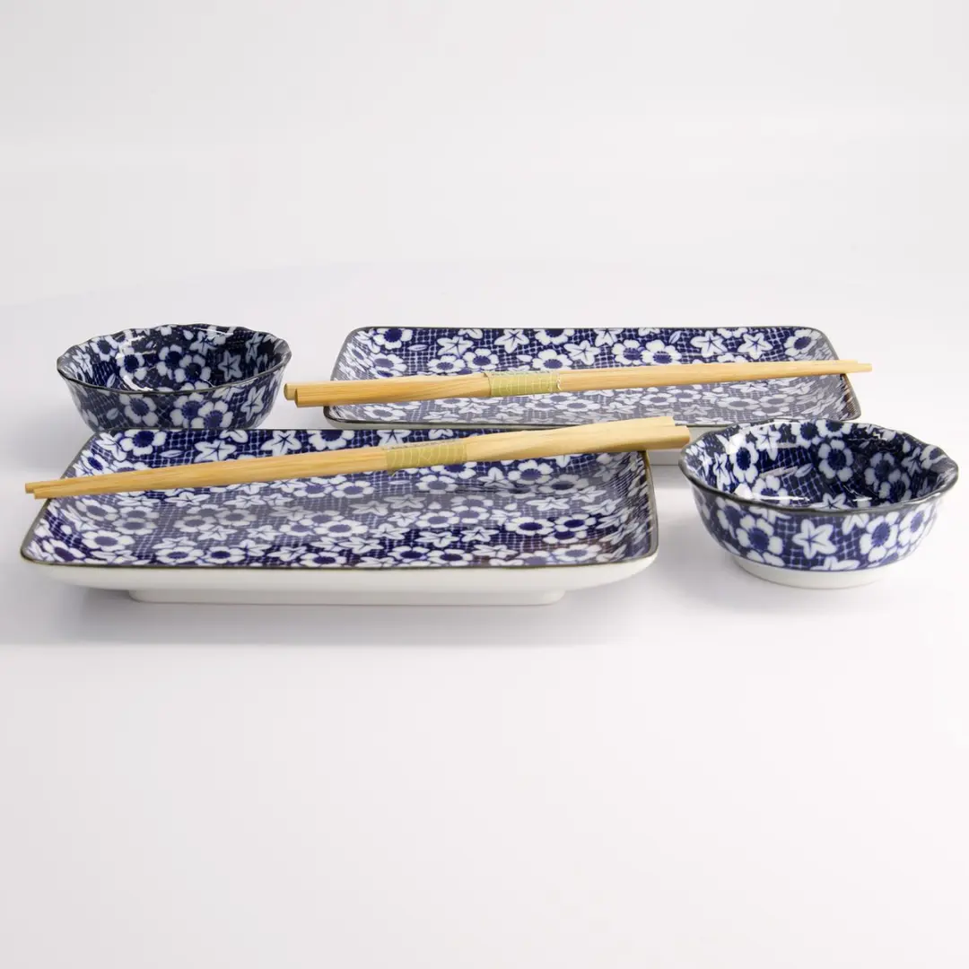 Tokyo Design Studio Sushi Giftset Nunome 6-delig - Blauw/Wit